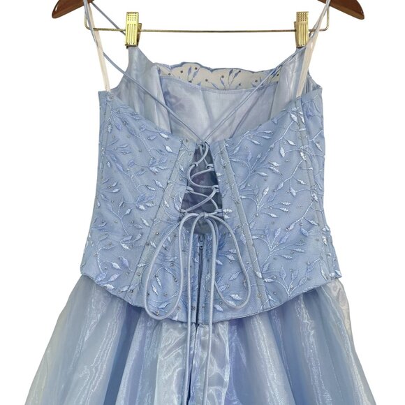 Vintage Lenovia Blue Corset Lace Up Tulle Ball Gown XS Made in USA Formal - Picture 6 of 10